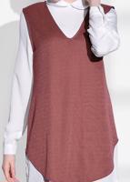 Tesettür giyim PEMBE T 2161 ModaBu- Bebe Yaka 2&prime;li Tunik