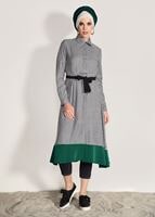 Tesettür giyim YEŞİL T 2218 Bwest-Ekose Desenli Uzun Tunik