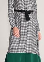 Tesettür giyim YEŞİL T 2218 Bwest-Ekose Desenli Uzun Tunik