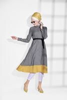 Tesettür giyim TURUNCU T 2218 Bwest-Ekose Desenli Uzun Tunik