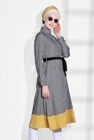 Tesettür giyim TURUNCU T 2218 Bwest-Ekose Desenli Uzun Tunik