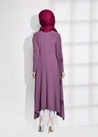 Tesettür giyim PEMBE T 2365 Asmiray-Asimetrik Kesim Uzun Tunik