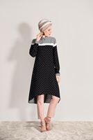 Tesettür giyim SİYAH T 2561 ModaBu- Puntiye Desenli Uzun Tunik