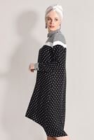 Tesettür giyim SİYAH T 2561 ModaBu- Puntiye Desenli Uzun Tunik