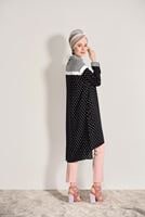 Tesettür giyim SİYAH T 2561 ModaBu- Puntiye Desenli Uzun Tunik