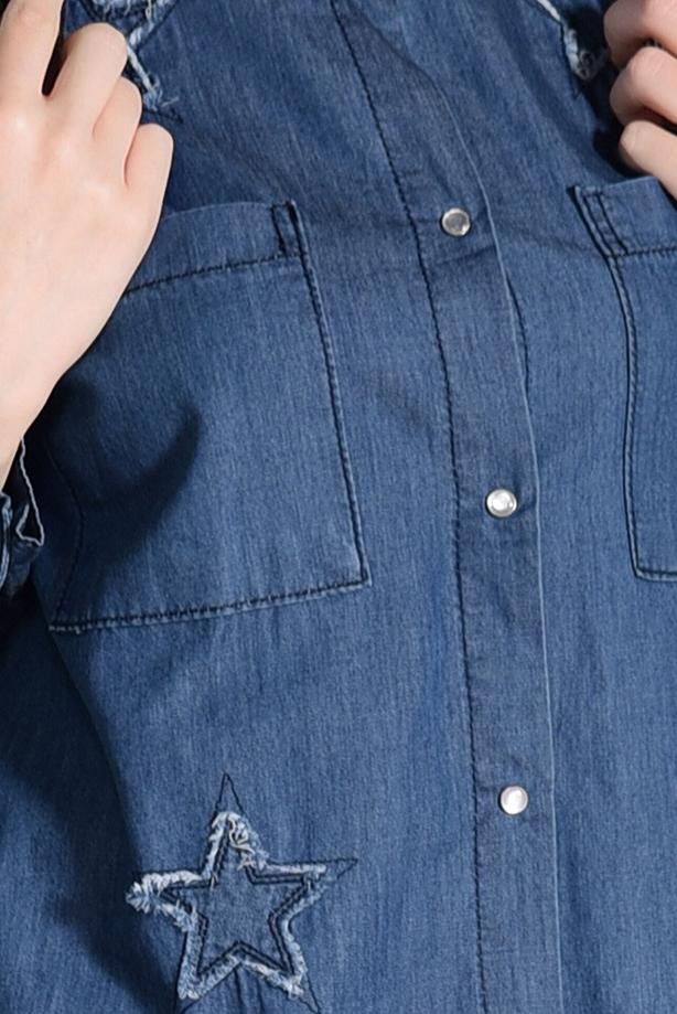 Tesettür giyim  T 2612 Telvin- Yıldız Detaylı Denim Tunik - TRENDTESETTÜR