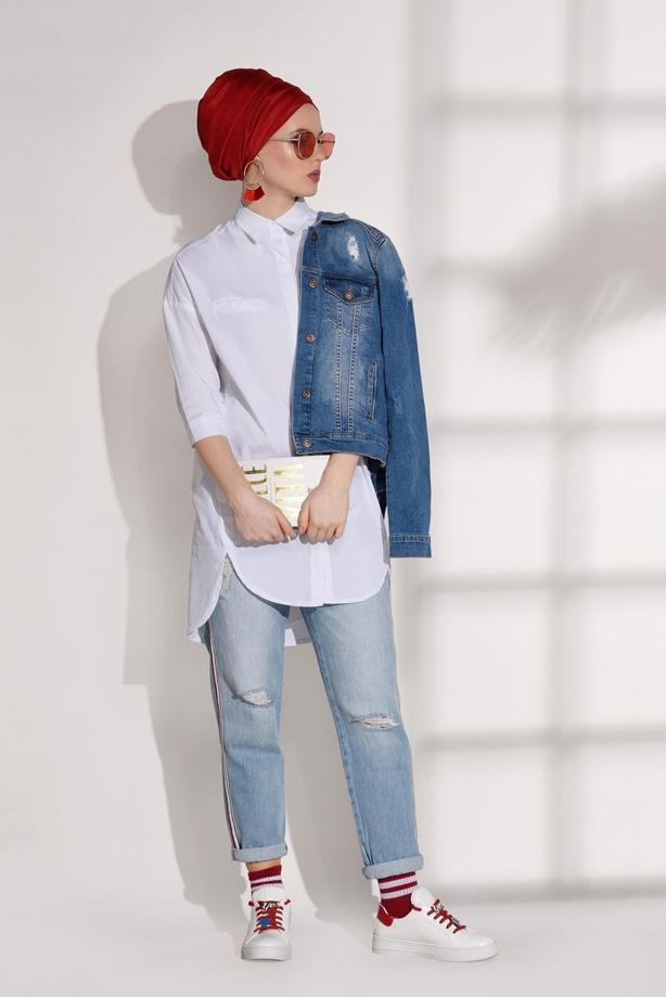 Vêtements hijab  BUTTON DETAILED TUNIC 2624  - TRENDTESETTÜR