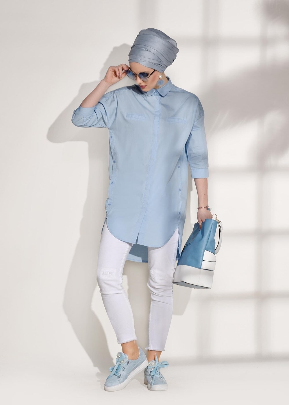 Hijab clothing BLUE BUTTON DETAILED TUNIC 2624 
