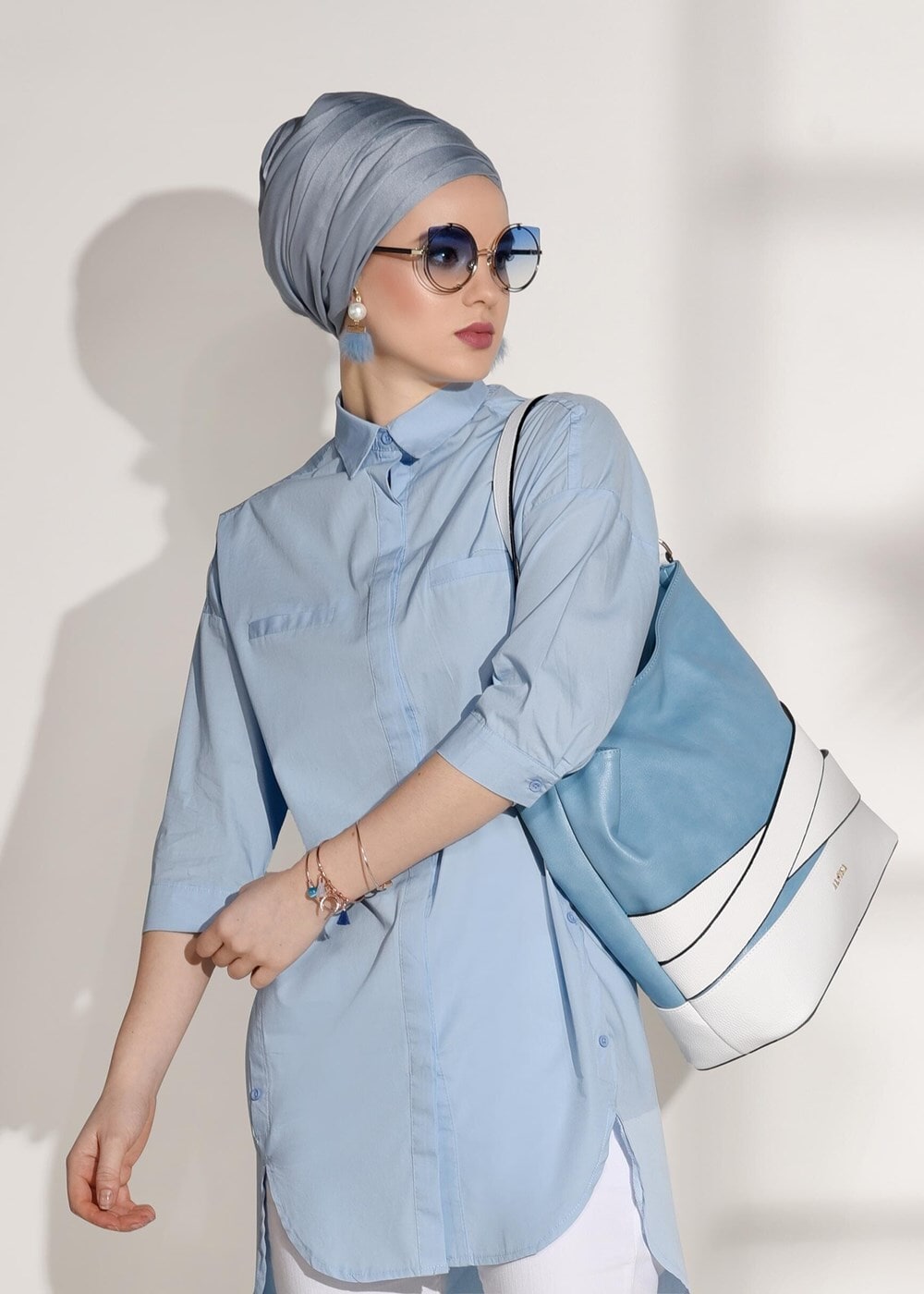 Hijab clothing BLUE BUTTON DETAILED TUNIC 2624 