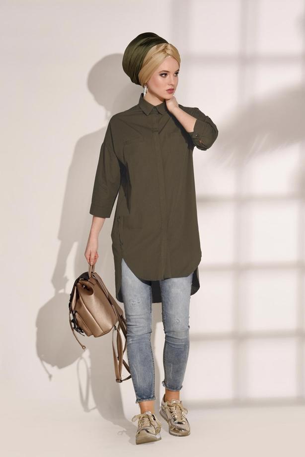 Vêtements hijab  BUTTON DETAILED TUNIC 2624  - TRENDTESETTÜR