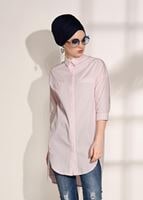 Tesettür giyim PUDRA T 2624 Lvr-Düğme Detaylı Tunik