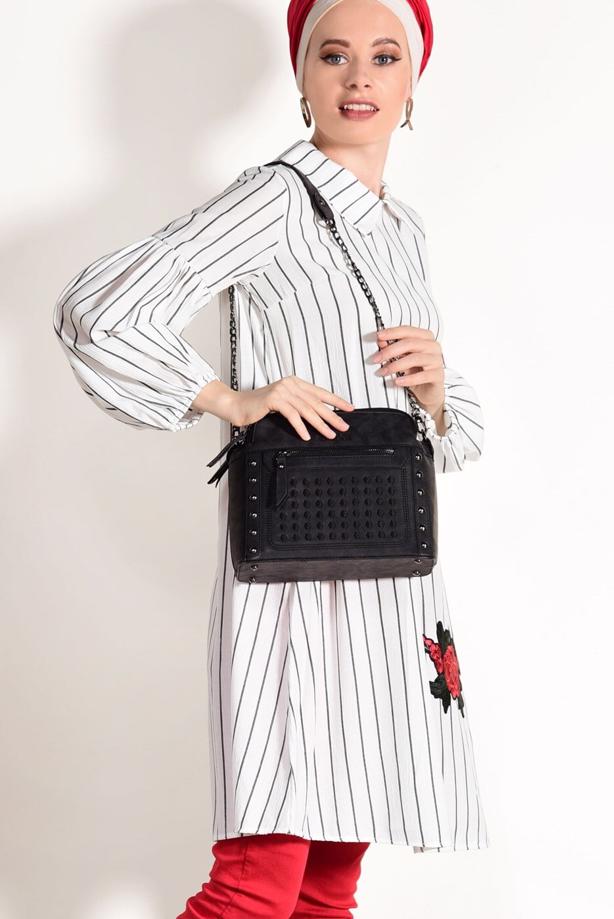 Hijab-Kleidung  T 2636 Dkn-Çizgi Desenli Tunik - TRENDTESETTÜR