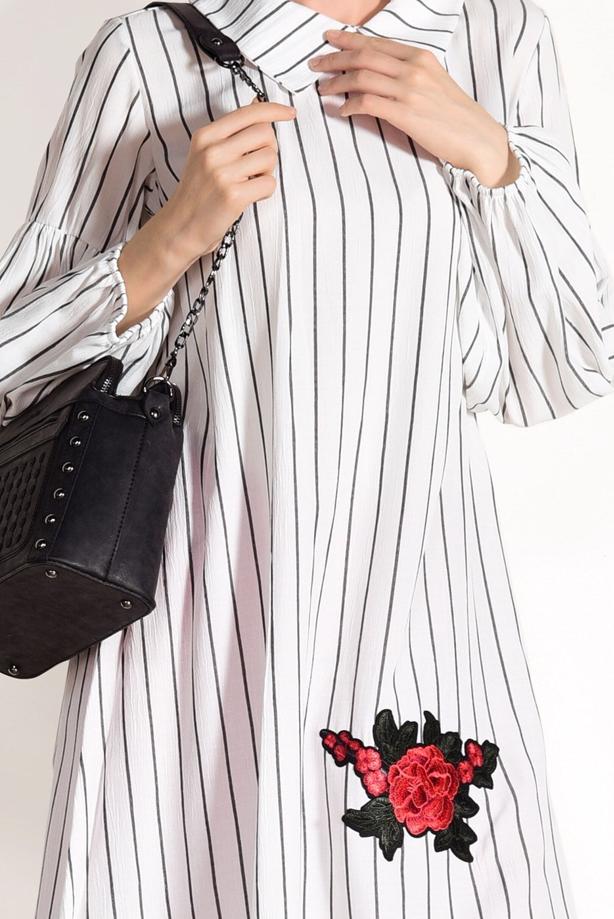 Hijab-Kleidung  T 2636 Dkn-Çizgi Desenli Tunik - TRENDTESETTÜR