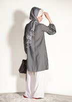 Tesettür giyim GRİ T 2636 Dkn-Çizgi Desenli Tunik