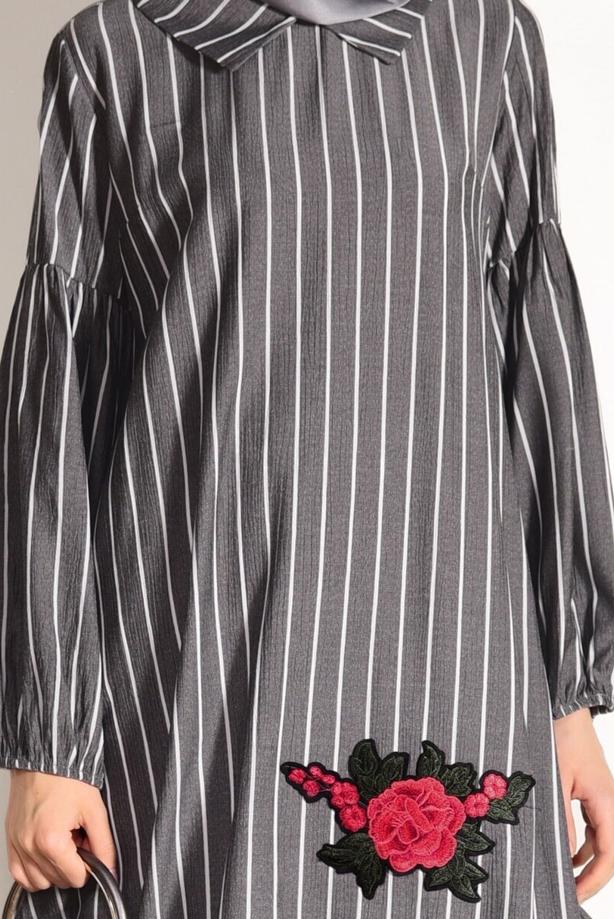 Hijab-Kleidung  T 2636 Dkn-Çizgi Desenli Tunik - TRENDTESETTÜR