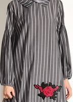 Tesettür giyim GRİ T 2636 Dkn-Çizgi Desenli Tunik