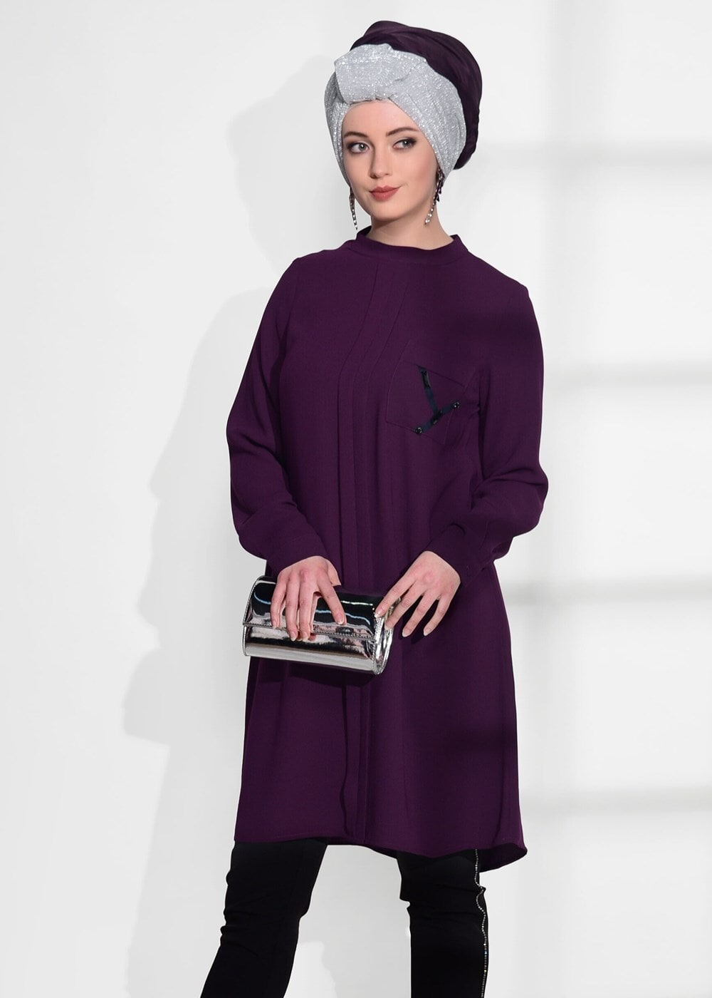 Vêtements hijab POURPRE TUNIQUE DÉTAIL POCHE 2962