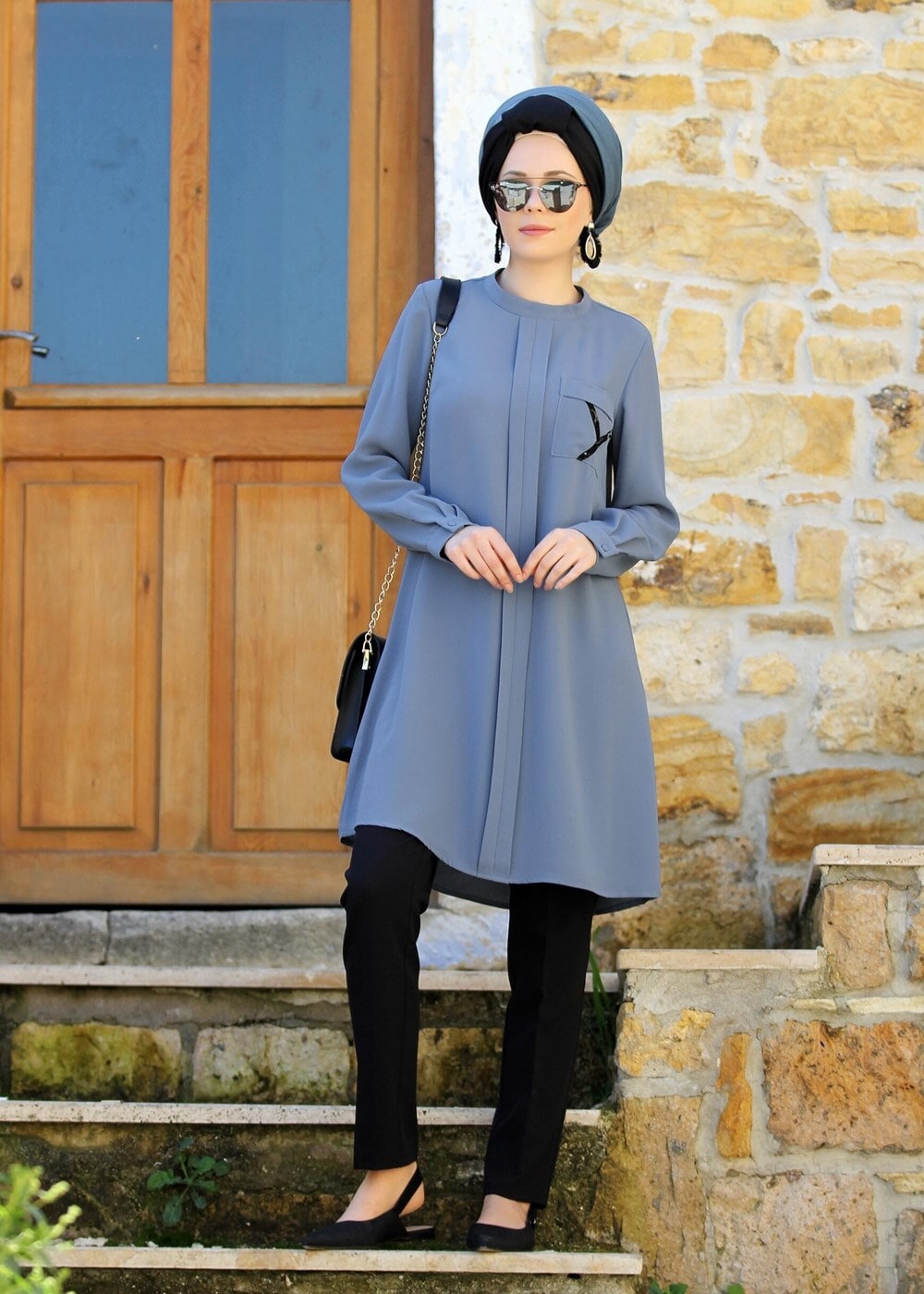 Hijab clothing BLUE POCKET DETAIL TUNIC 2962 