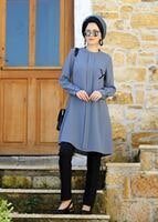Hijab clothing BLUE POCKET DETAIL TUNIC 2962 