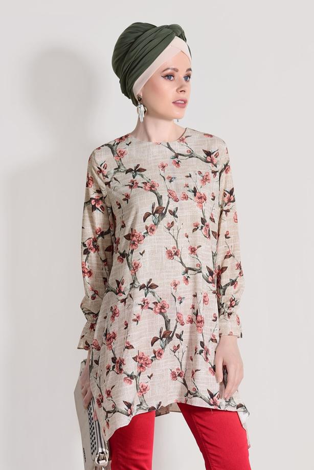 Vêtements hijab  ASYMMETRIC CUT FLORAL TUNIC 3035  - TRENDTESETTÜR