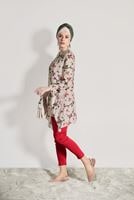 Vêtements hijab BEIGE TUNIQUE COUPE ASYMETRIQUE A MOTIFS FLORAL 3035