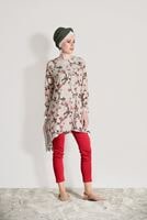 Hijab clothing BEIGE ASYMMETRIC CUT FLORAL TUNIC 3035 