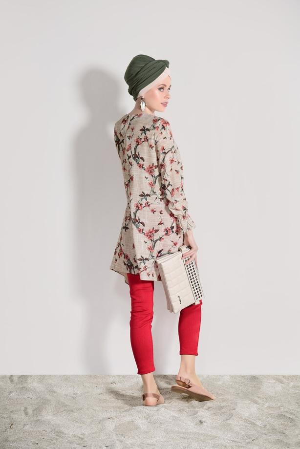 Vêtements hijab  ASYMMETRIC CUT FLORAL TUNIC 3035  - TRENDTESETTÜR