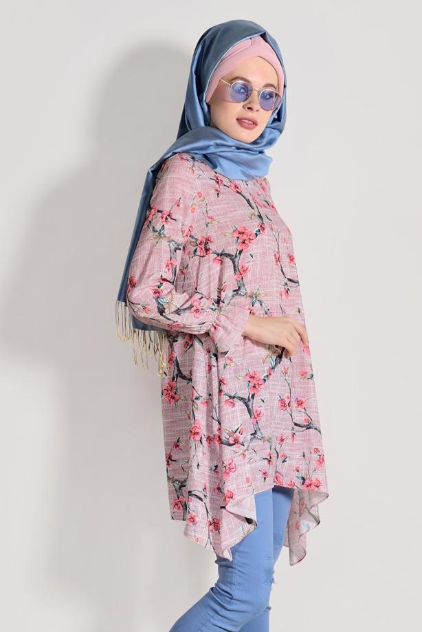 Vêtements hijab  ASYMMETRIC CUT FLORAL TUNIC 3035  - TRENDTESETTÜR