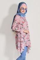 Vêtements hijab POUDRE TUNIQUE COUPE ASYMETRIQUE A MOTIFS FLORAL 3035