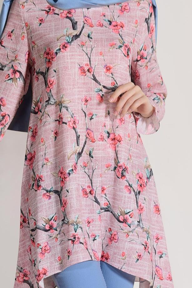 Vêtements hijab  ASYMMETRIC CUT FLORAL TUNIC 3035  - TRENDTESETTÜR
