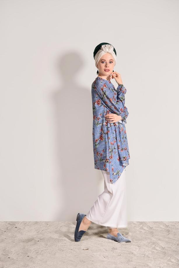 Vêtements hijab  ASYMMETRIC CUT FLORAL TUNIC 3035  - TRENDTESETTÜR