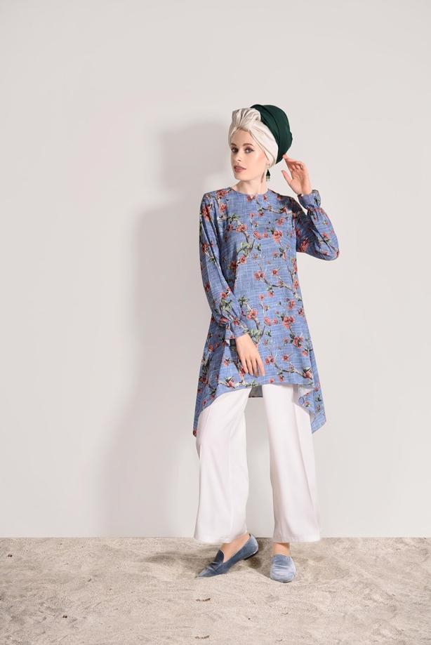 Vêtements hijab  ASYMMETRIC CUT FLORAL TUNIC 3035  - TRENDTESETTÜR