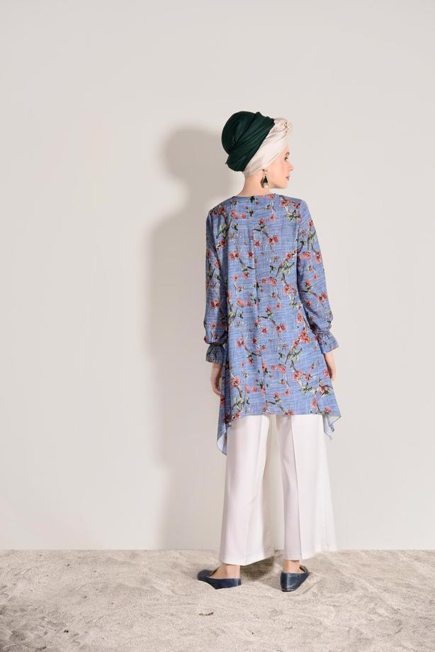 Vêtements hijab  ASYMMETRIC CUT FLORAL TUNIC 3035  - TRENDTESETTÜR