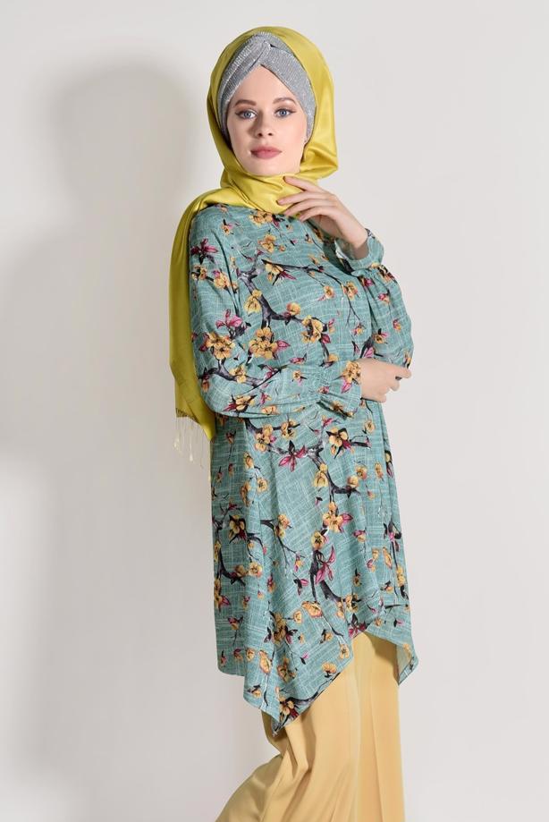 Vêtements hijab  ASYMMETRIC CUT FLORAL TUNIC 3035  - TRENDTESETTÜR