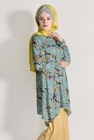 Vêtements hijab VERT TUNIQUE COUPE ASYMETRIQUE A MOTIFS FLORAL 3035