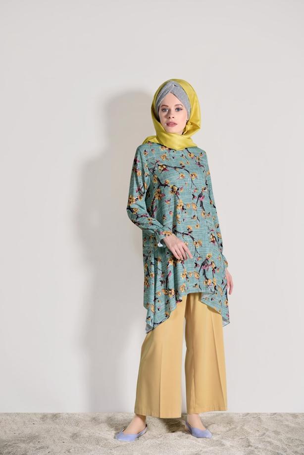 Vêtements hijab  ASYMMETRIC CUT FLORAL TUNIC 3035  - TRENDTESETTÜR