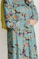 Hijab clothing GREEN ASYMMETRIC CUT FLORAL TUNIC 3035 