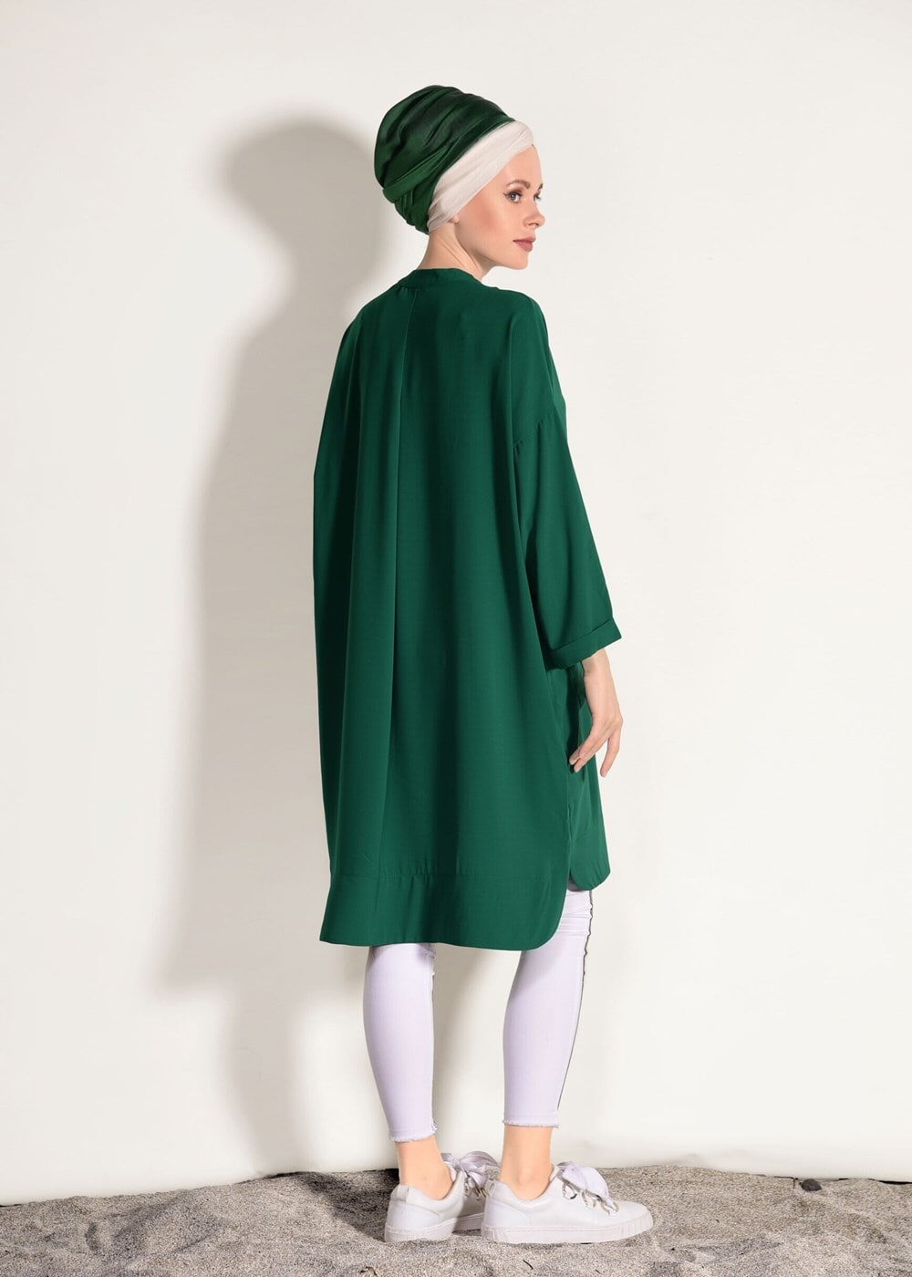 Tesettür giyim YEŞİL T 3103 Lmf-Cep Detaylı Salaş Tunik