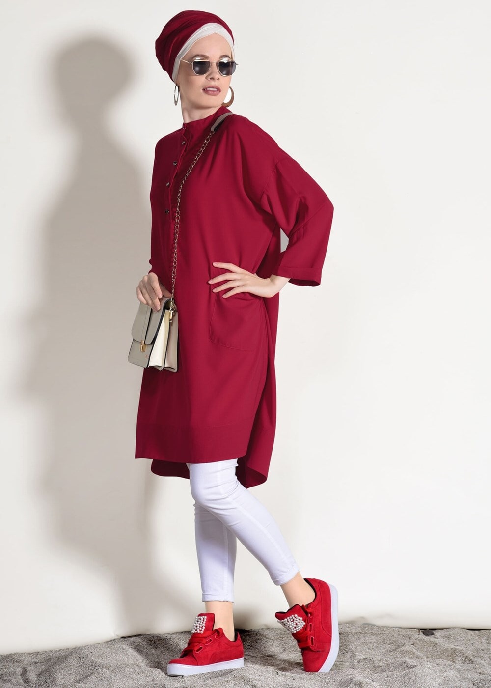 Vêtements hijab ROUGE TUNIQUE BOOTH AVEC POCHES 3103