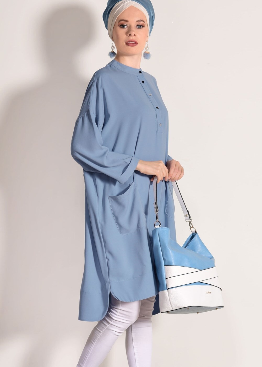 Vêtements hijab BLEU TUNIQUE BOOTH AVEC POCHES 3103