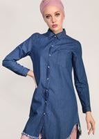 Hijab clothing NAVY BLUE FRINGE DETAILED DENIM TUNIC 3108 