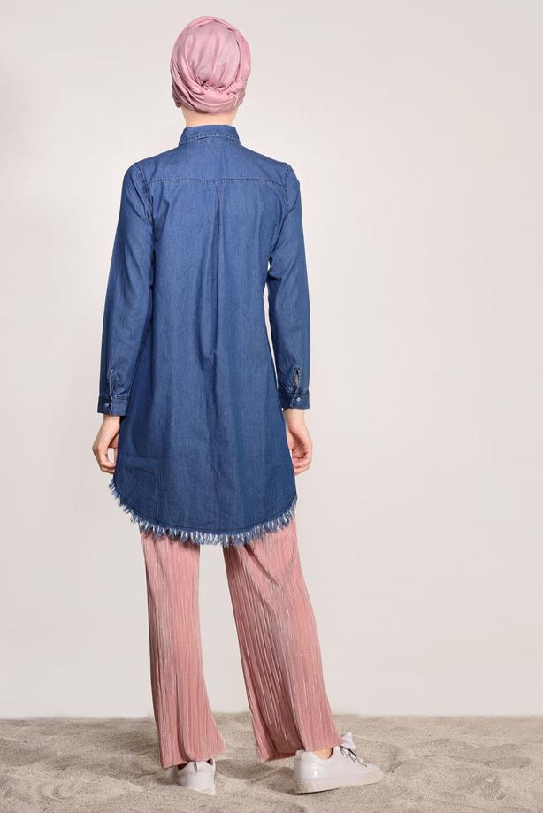 Vêtements hijab  FRINGE DETAILED DENIM TUNIC 3108  - TRENDTESETTÜR