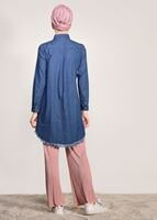 Hijab clothing NAVY BLUE FRINGE DETAILED DENIM TUNIC 3108 