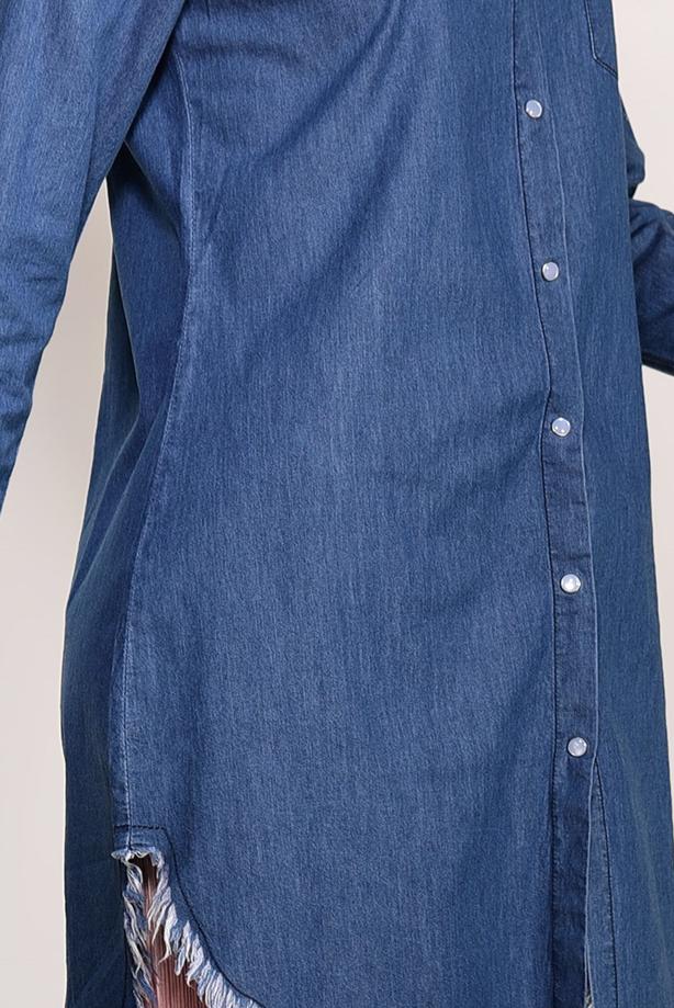 Vêtements hijab  FRINGE DETAILED DENIM TUNIC 3108  - TRENDTESETTÜR