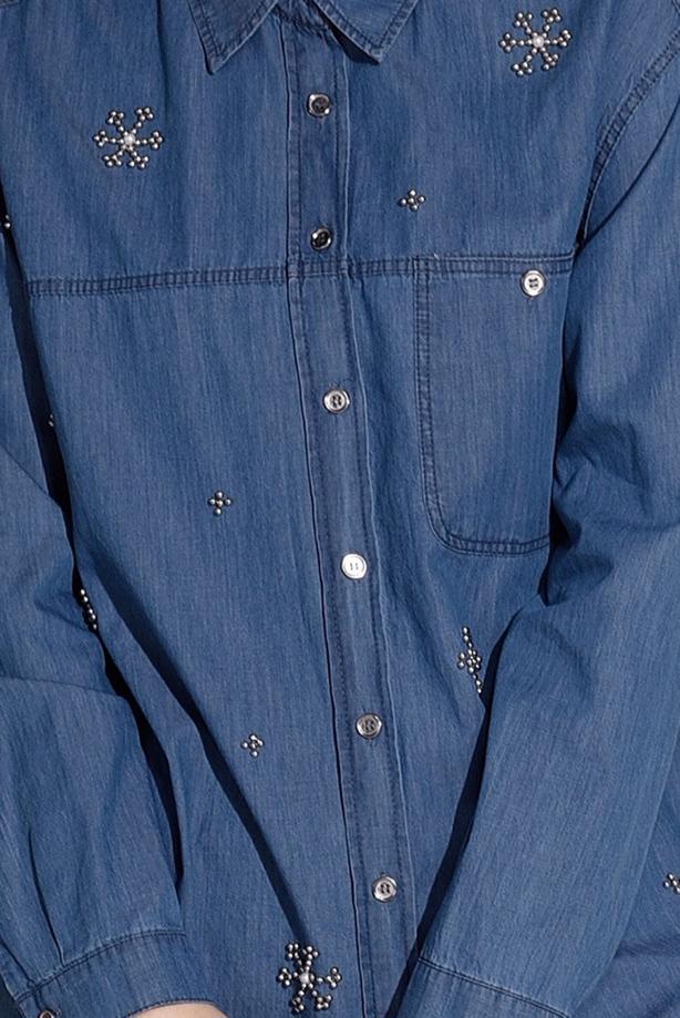 Tesettür giyim  BONCUK DETAYLI DENİM TUNİK 3126  - TRENDTESETTÜR