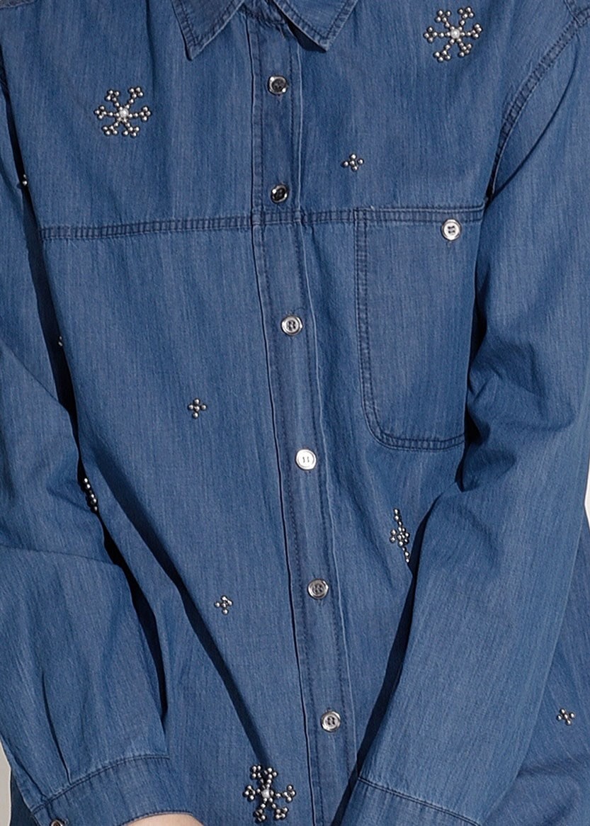 Tesettür giyim MAVİ BONCUK DETAYLI DENİM TUNİK 3126 