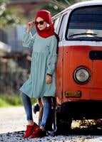 Tesettür giyim YEŞİL T 3165 Asmiray-Nakış Detaylı Tancel Tunik