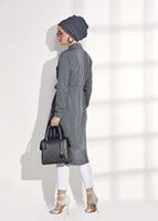 Tesettür giyim GRİ T 3265 Asmiray- Bel Kısmı Büzgülü Tunik