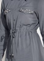 Tesettür giyim GRİ T 3265 Asmiray- Bel Kısmı Büzgülü Tunik