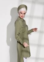 Tesettür giyim YEŞİL T 3265 Asmiray- Bel Kısmı Büzgülü Tunik